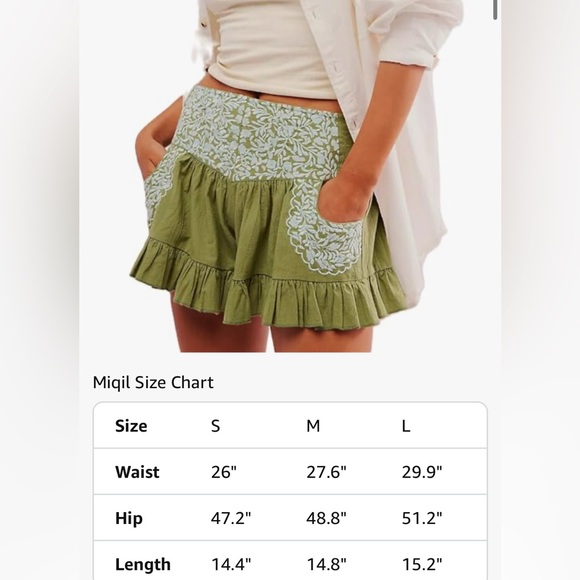 Green Embroidered Ruffle Shorts - Picture 3 of 3